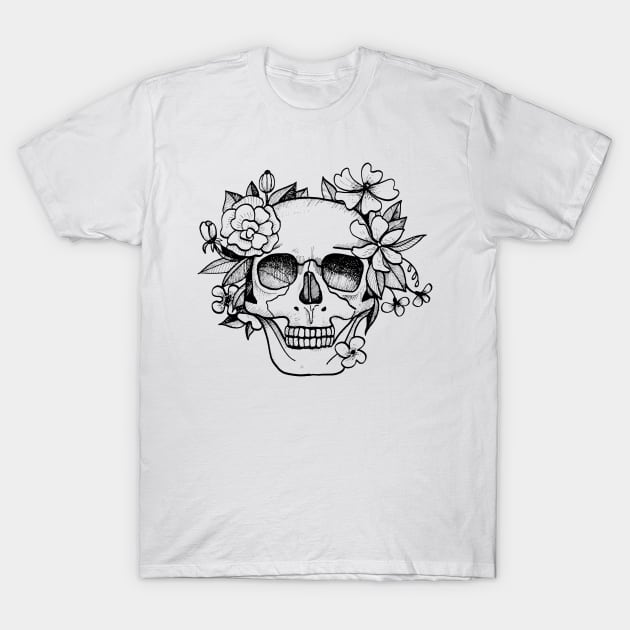 Skull and floral T-Shirt by peggieprints